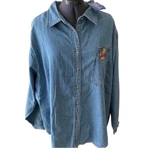 NEW! Disney Winnie The Pooh Denim Button Down Shirt Autumn Winter Plus 26/28 NWT